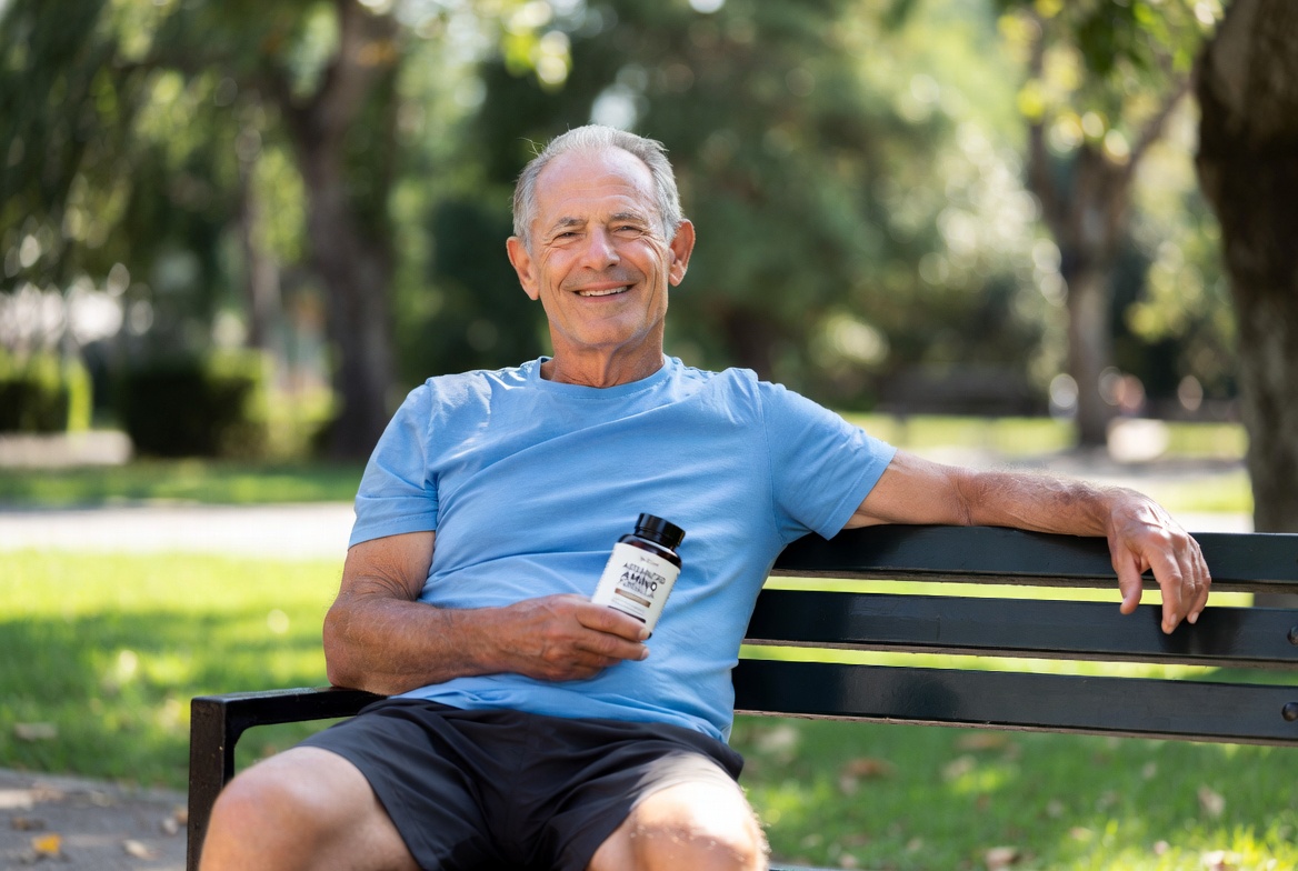 Scientist with supplement bottle